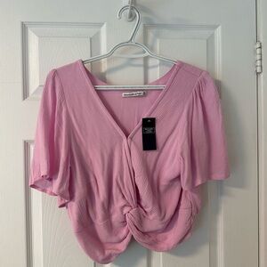 Pink Abercrombie Crop Top with Flowy Sleeves